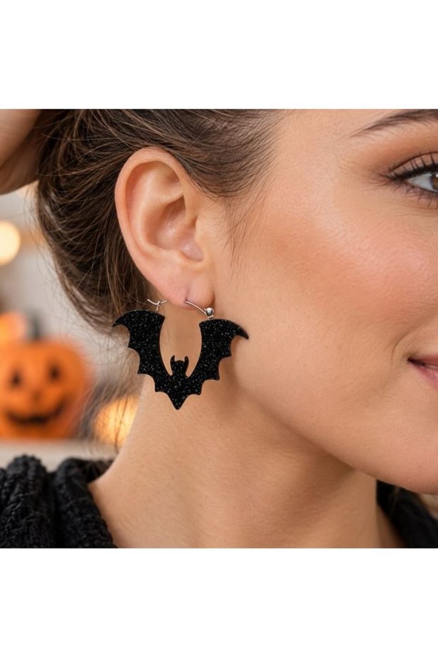 Halloween Bat-shaped Earrings with Glitter EBIN