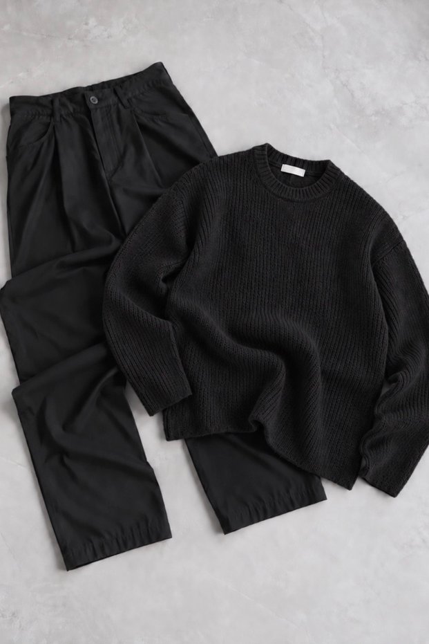 Men's Regular Basic Winter Knit Sweater & Regular Fabric Pants 2-Piece Set