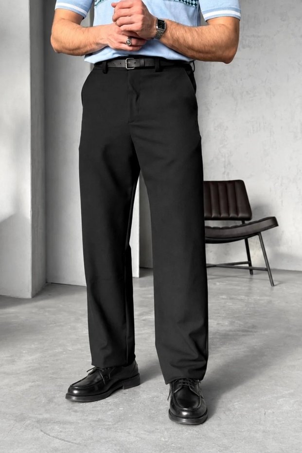 Men's Regular Classic Fabric Trousers - Black