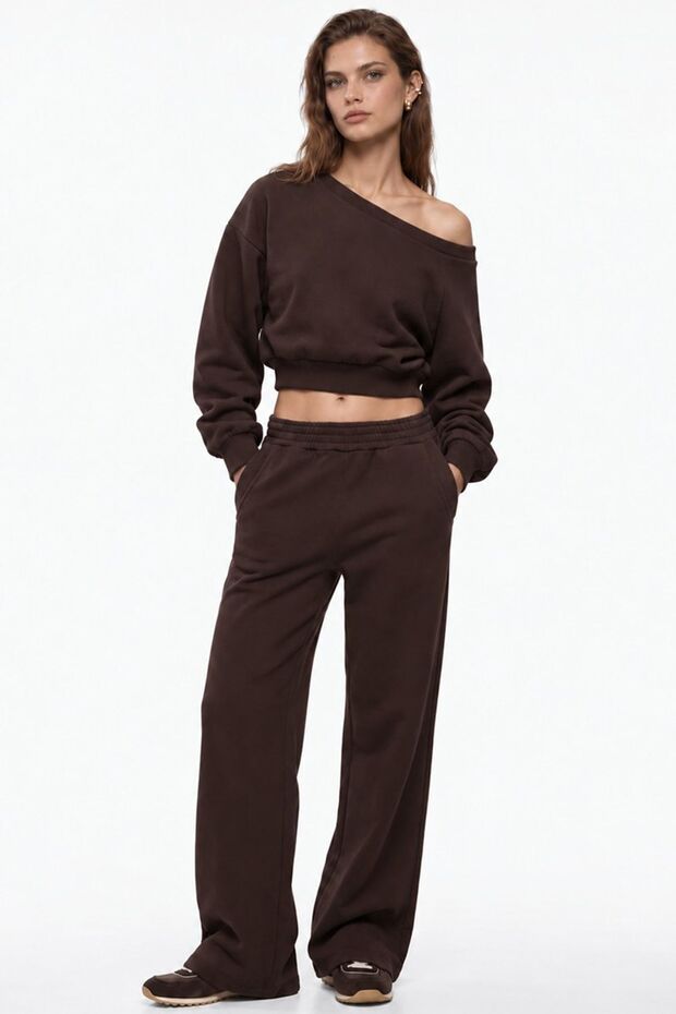 Long Sleeve Three Thread Asymmetric Boat Neck Sweatshirt