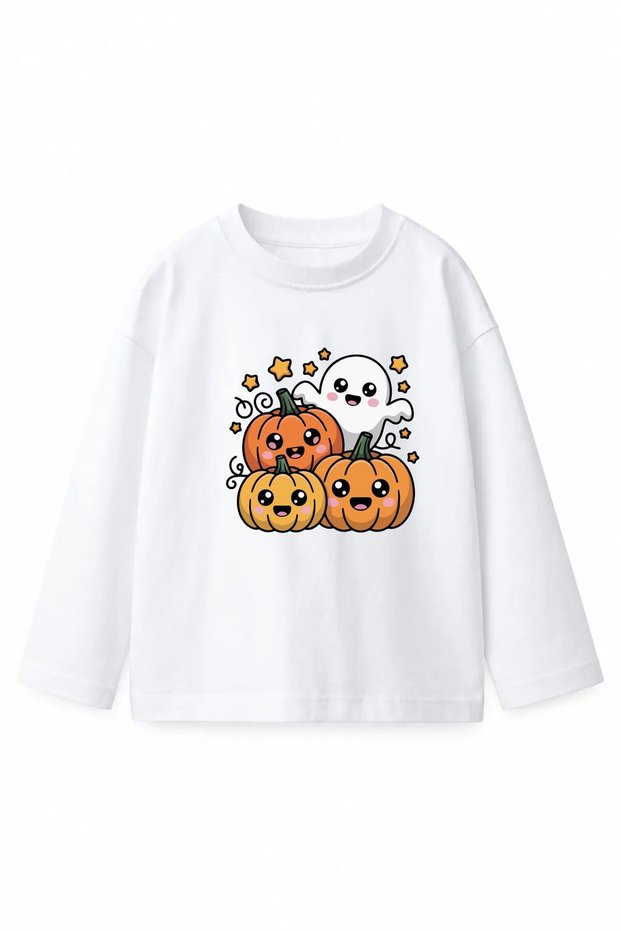 Cute Halloween Kids Sweatshirt – Pumpkin and Ghost Patterned