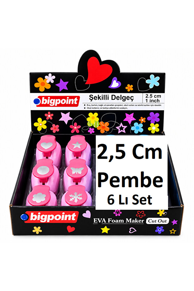 Shaped Hole Punches 2.5 cm Heart-Star-Round-Butterfly-Flower-Snowflake Set of 6