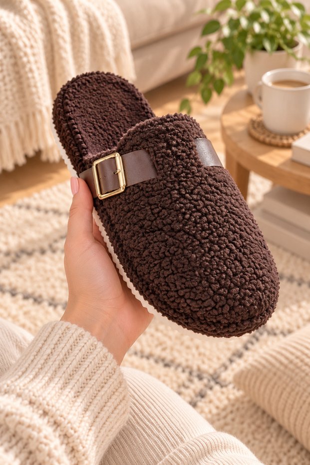 Leris Women's Brown Non-Slip Sole Lightweight and Comfortable Daily Home Slippers