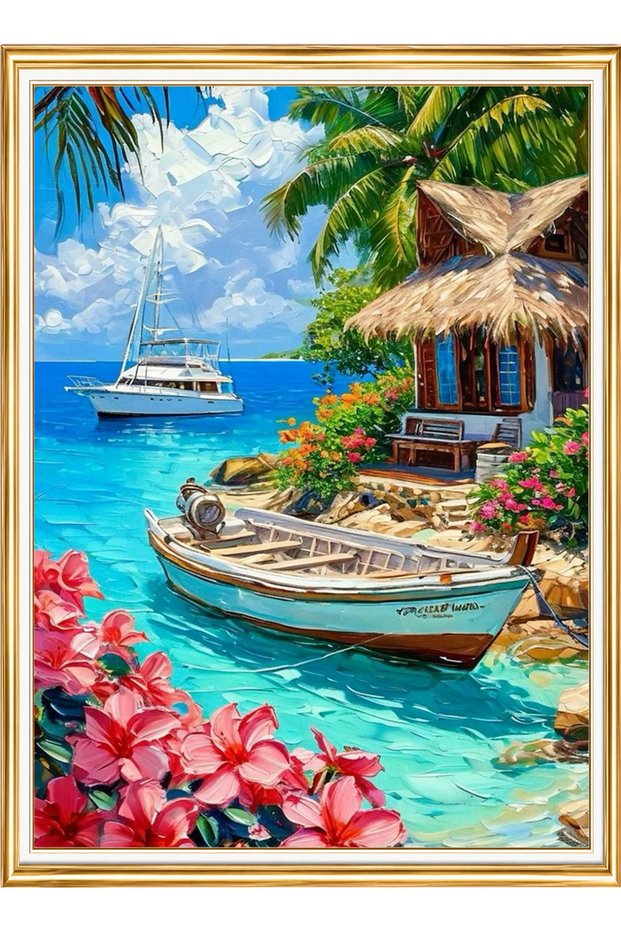 Diamond painting puzzle kit, sandal in tropical cove 30x40 cm mosaic