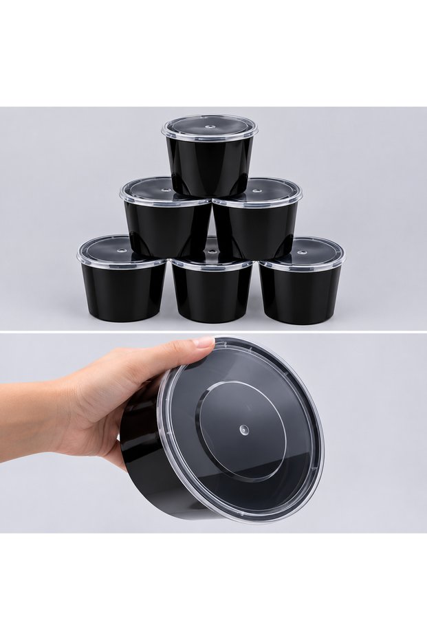 450 ml Disposable Food Package Containers with Lid Plastic Round Containers, Microwave Safe, Food Grade (25 Pcs)