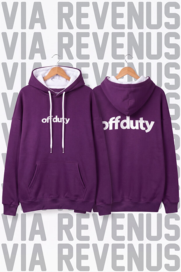 Off Duty Printed Unisex Wide Fit Hooded Hoodie Sweatshirt