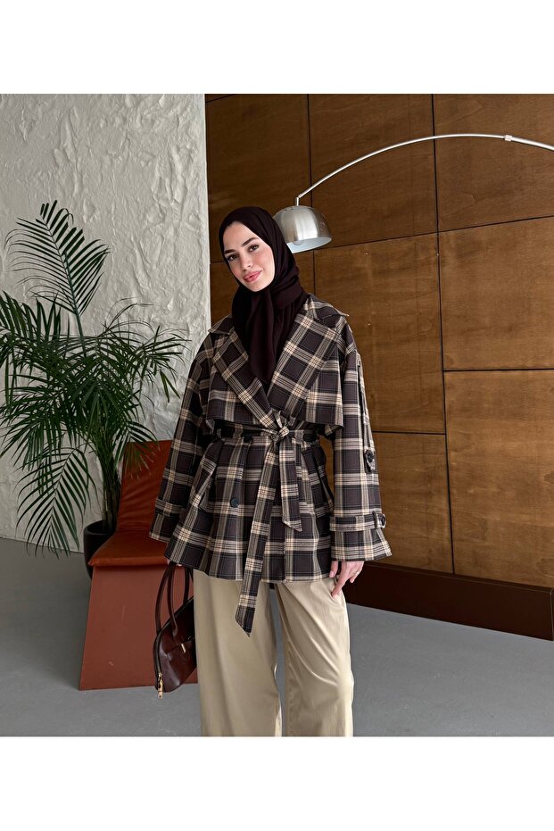 Oversized Plaid Trench Coat