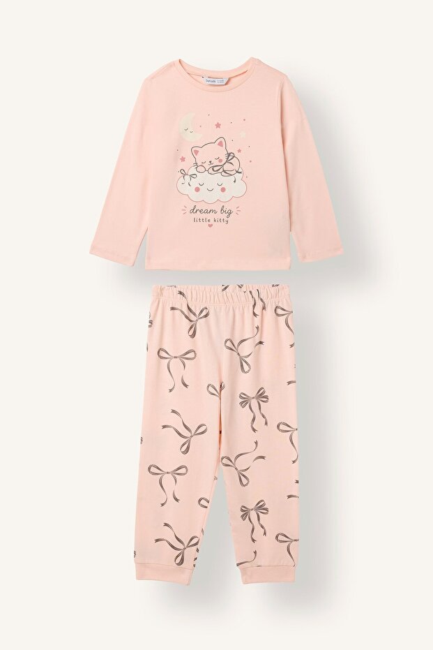 Cat and Bow Printed Cotton 2-Piece Pajama Set for Baby Girl I8733A526Wn