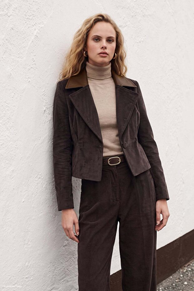 Slim Fit Velvet Jacket - Brown