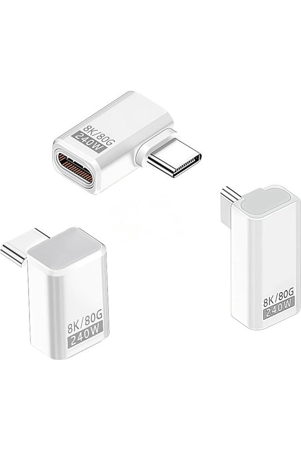 محول USB C بزاوية 90 درجة (3 قطع)، نقل بيانات بسرعة 80 جيجابت في الثانية، دعم فيديو 8K@240Hz، شحن بقوة 240 واط، بزاوية قائمة