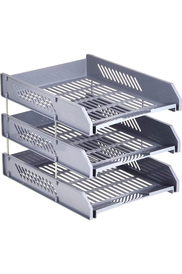 FSOT10431GY Plastic File Trays for A4 Documents 3-Pieces Set, Grey