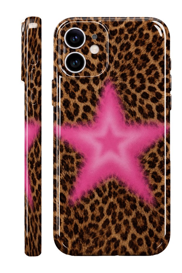 iPhone 12 Pink Star Leopard Protect Slim Glossy Full Covering Print Camera Protected Phone Case