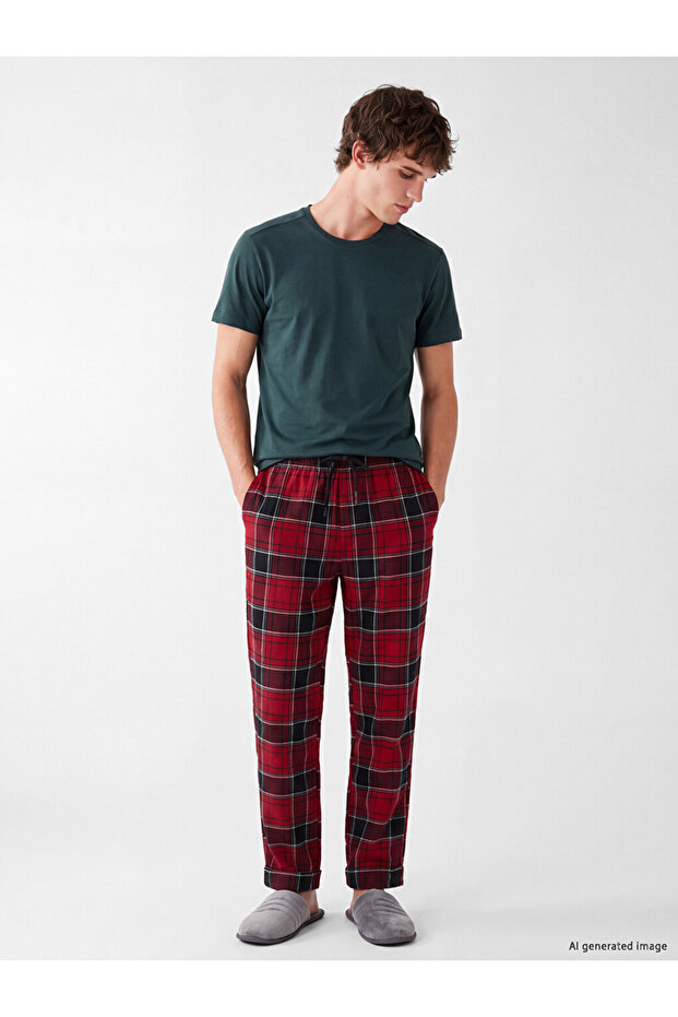 Esvab • Modern & Distinctive Checkered Embroidered Men's Pajama Bottoms