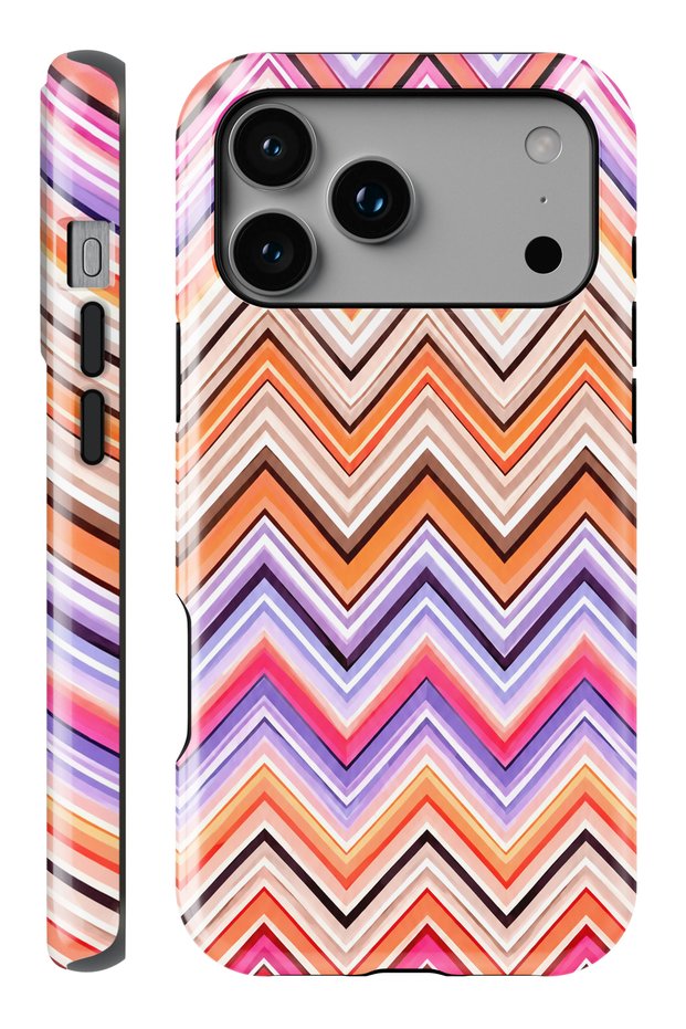 iPhone 17 Pro / 18 Pro Sunset Zigzag Double Layer Full Covering Printing Glossy Protect Phone Case