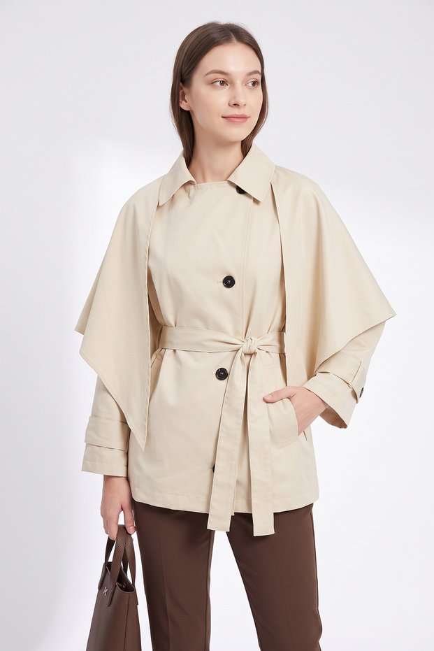 Trench Coat with Detachable Cape 202713 - Stone
