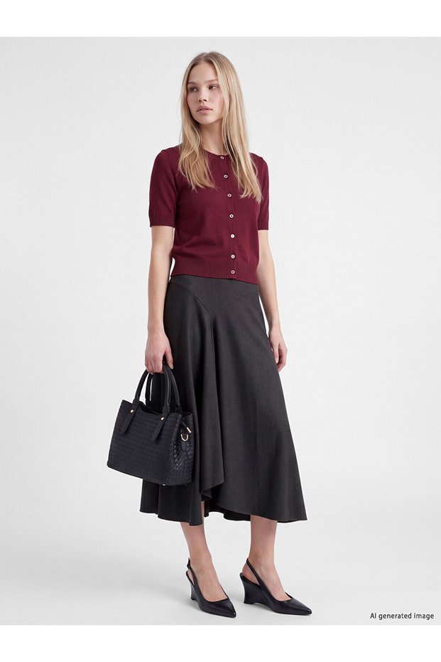 Özmarka New Season Gray Zippered Asymmetrical Cut Flounce Skirt