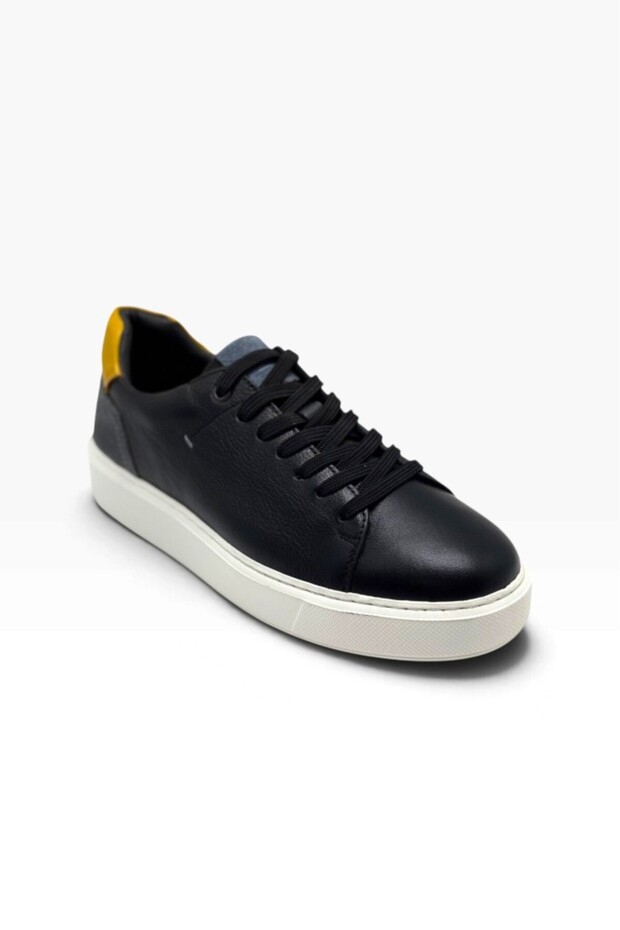 220-26 Genuine Leather Anatomical Sole Men's Sneaker Black Yellow White