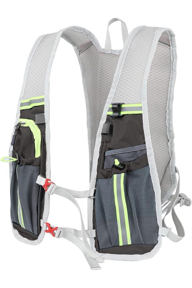 Hydration Backpack with Reflective Strips, Lightweight Running Pack, Grey and Neon Yellow
