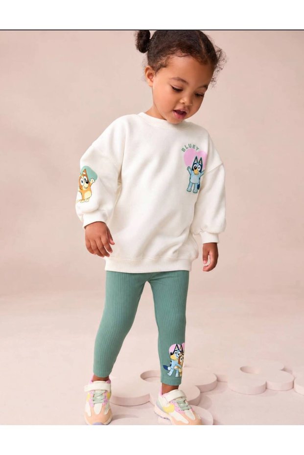 Bluey Printed Sweatshirt and Ribbed Leggings Pants Set Casual Sports Combination