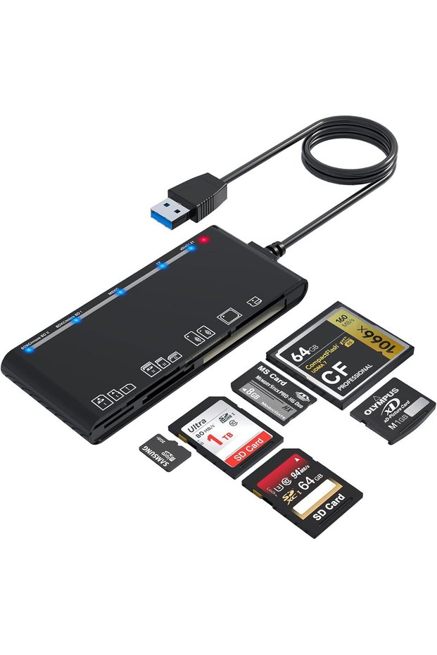 قارئ بطاقات ذاكرة USB 3.0 محدث، محول متعدد البطاقات 7 في 1، سرعة قراءة وكتابة 5 جيجابت في الثانية لبطاقات SD وSDXC