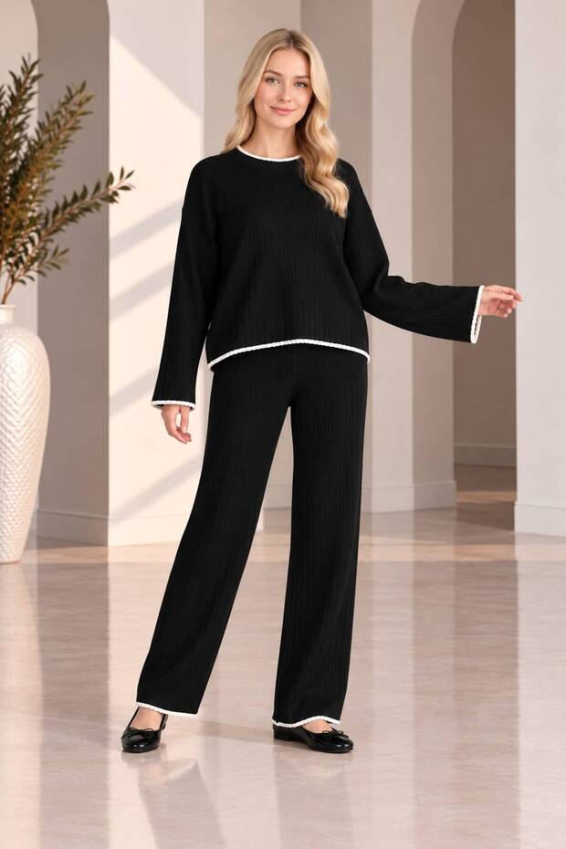 Women's comfortable fit collar patterned knit 2-piece set