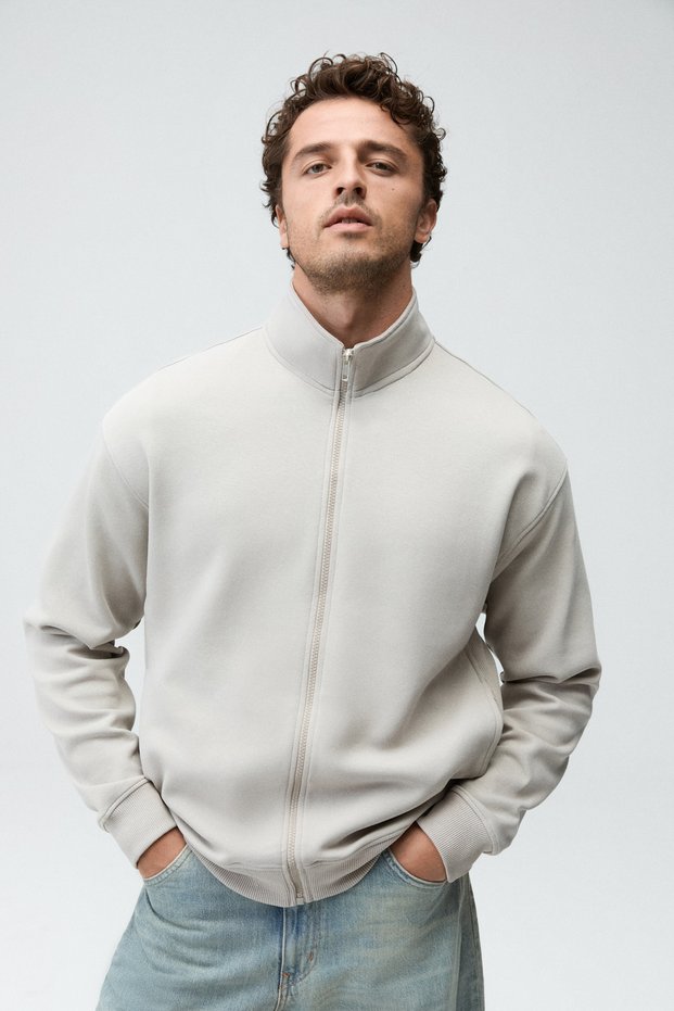 Kanu men's stand collar zippered gray sweatshirt