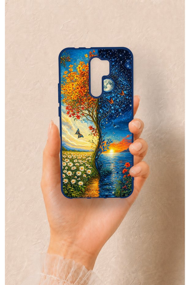 Redmi 9 Compatible Silicone Case with Sky and Earth Pattern