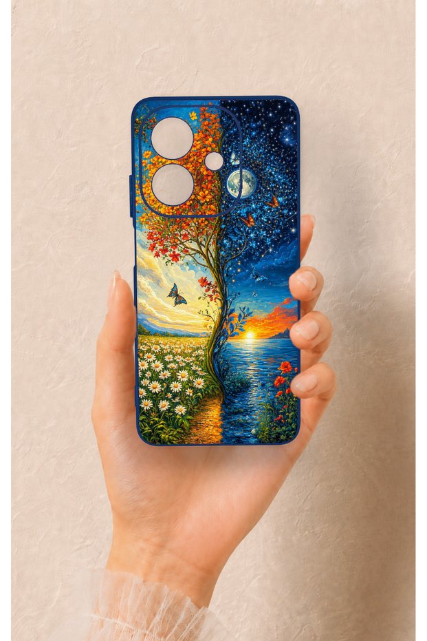 Oppo A3 Compatible Silicone Case with Sky and Earth Pattern