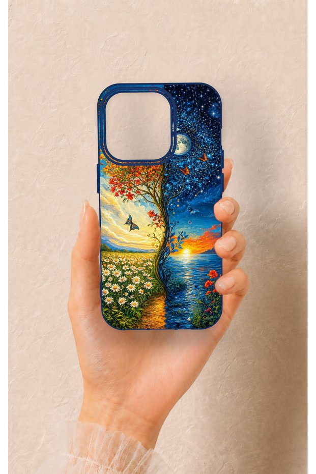 iPhone 14 Pro Compatible Sky and Earth Pattern Silicone Case