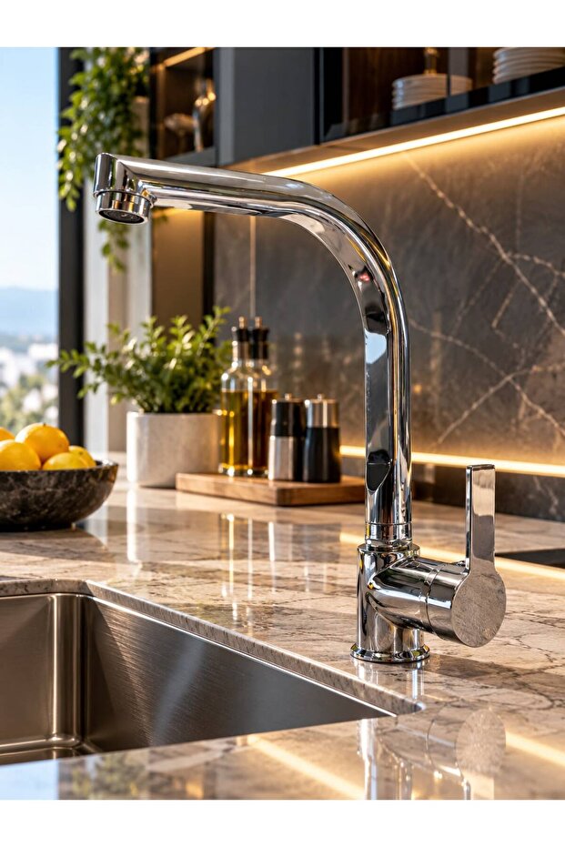Delta Chrome Herringbone Pipe Sink Faucet – Stylish Design, Single Handle Modern Kitchen Faucet