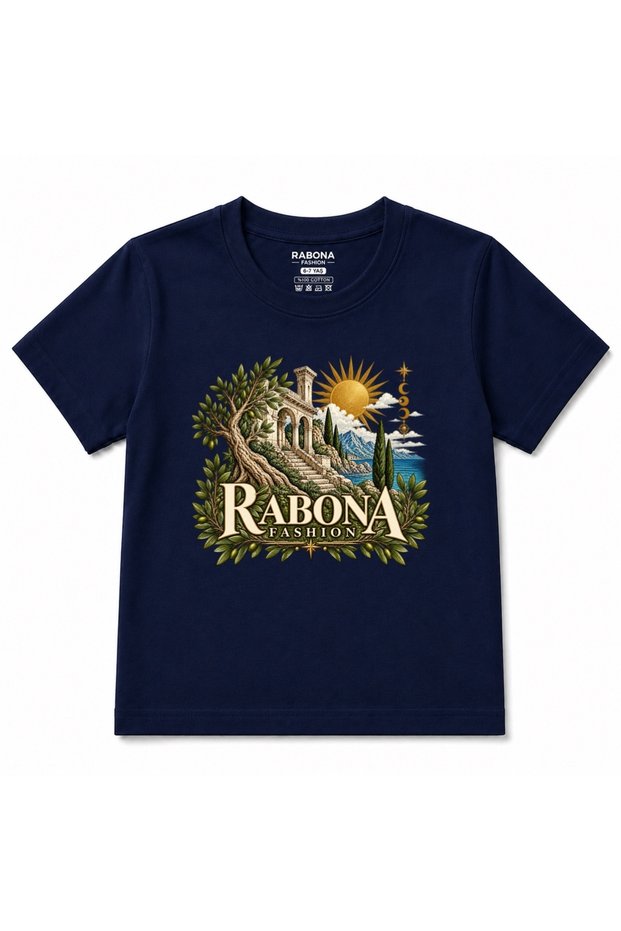 Rabona Mediterranean Heritage Olive & Sun Graphic Kids T-Shirt
