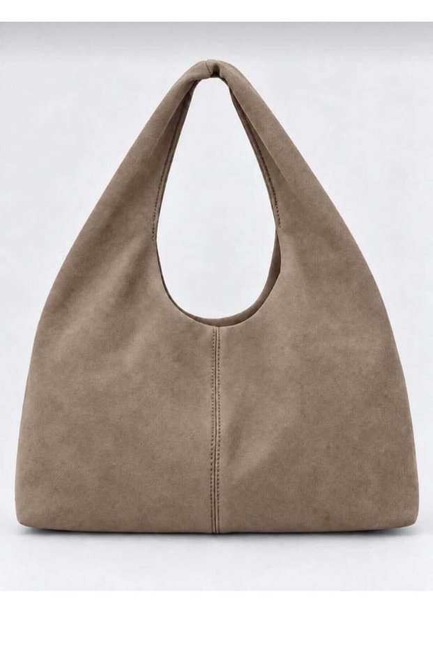 Women's Mink Suede Shopper Hand and Shoulder Bag - Soft Form Vintage Model
