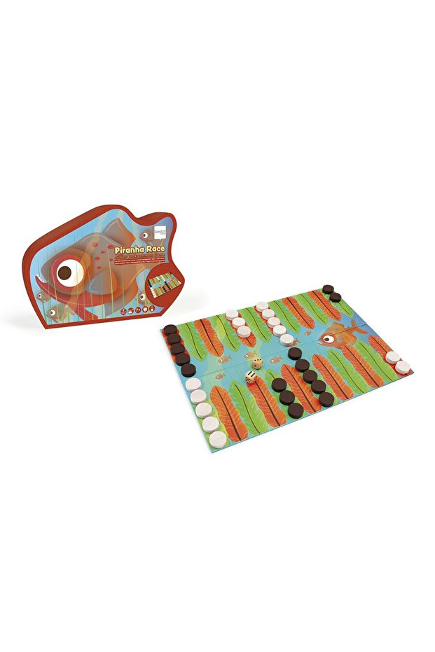 Piranha Race, Junior Backgammon Board Game with Wooden Pieces and Dice, 2 Players