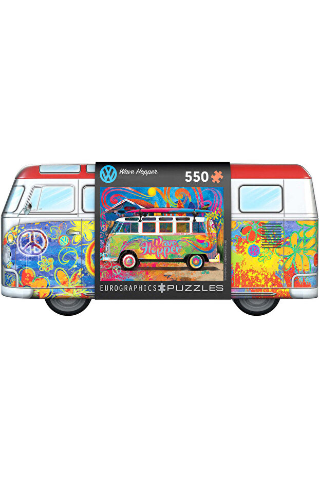 VW Wave Hopper 550-Piece Jigsaw Puzzle in Collectible VW Bus-Shaped Tin