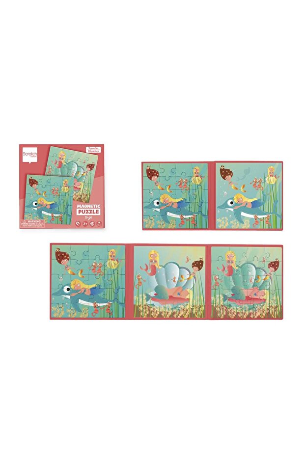 Magnetic Puzzle Book To Go Mermaids, 2 x 20-Piece Travel Puzzles