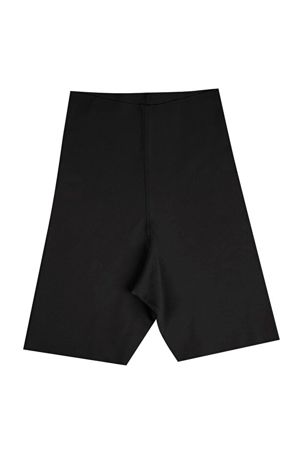 Women's Black High Waist Seamless Maxi Shorts, 45% Pima Cotton, 45% Micromodal, and 10% Elastane