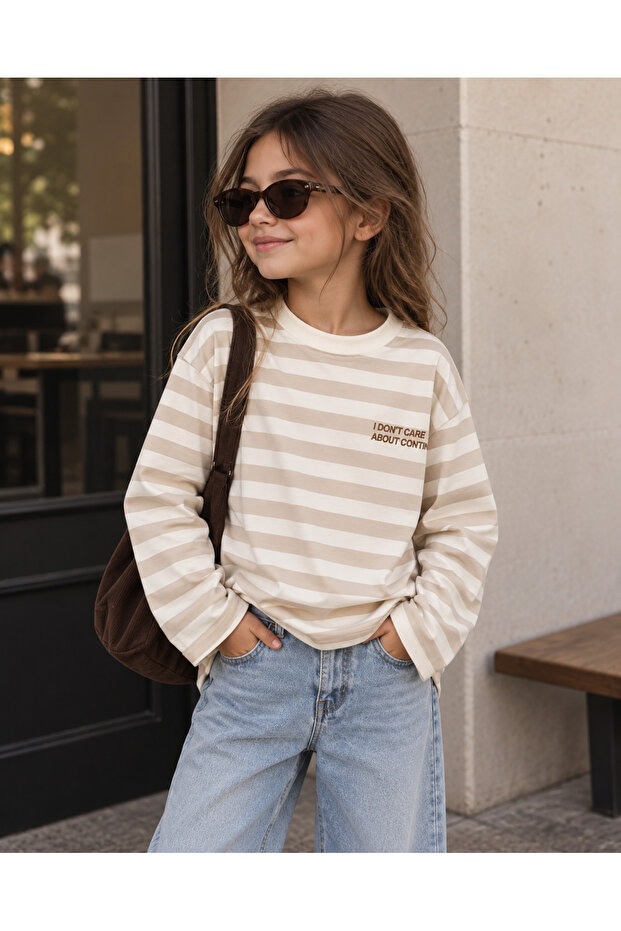 Children's I'Dont Care Printed Long Striped T-Shirt