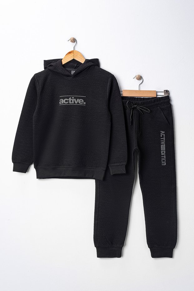 Active Printed Hooded Three Yarns Boys' Tracksuit Set - 26K 307