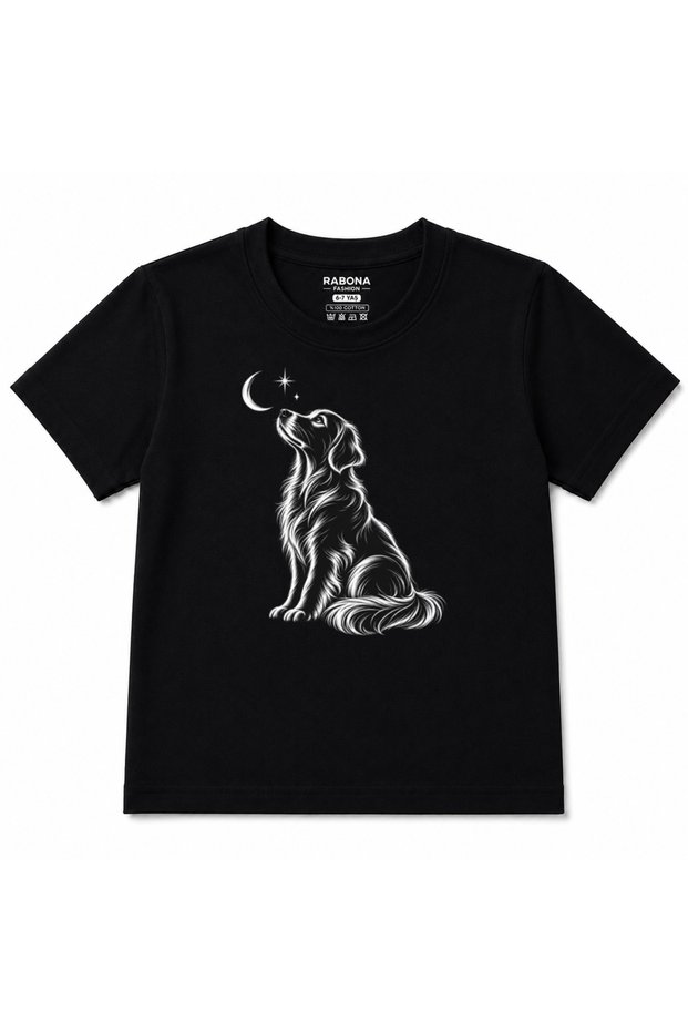 Moonlit Companion Dog & Crescent Graphic Kids T-Shirt