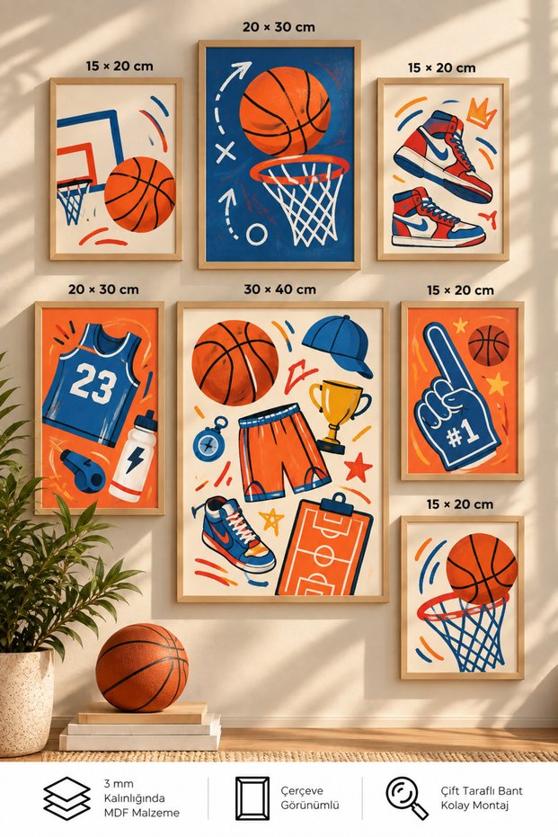 7-Piece Frame-Looking Modern Painting Set | Children's Room - Sports Themed | Living Room, Office, Kitchen and Study Room Wall Decor