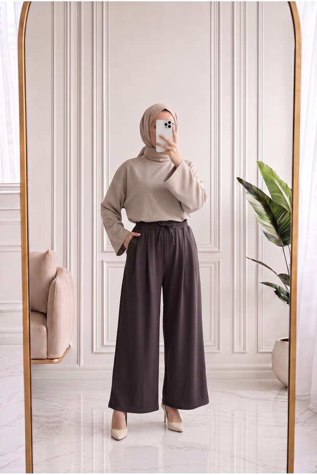 Gülcemal Drawstring Skirt Trousers-By5000 Brown