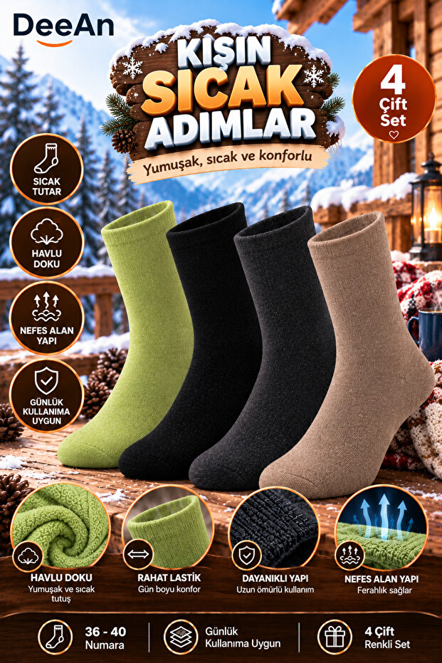 Women's Mixed Color Winter Thermal Wool Towel Socks