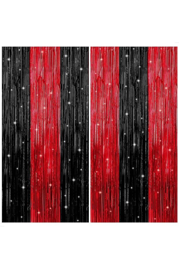 Black and Red Foil Fringe Curtain Pack of 2 for Party Decoration