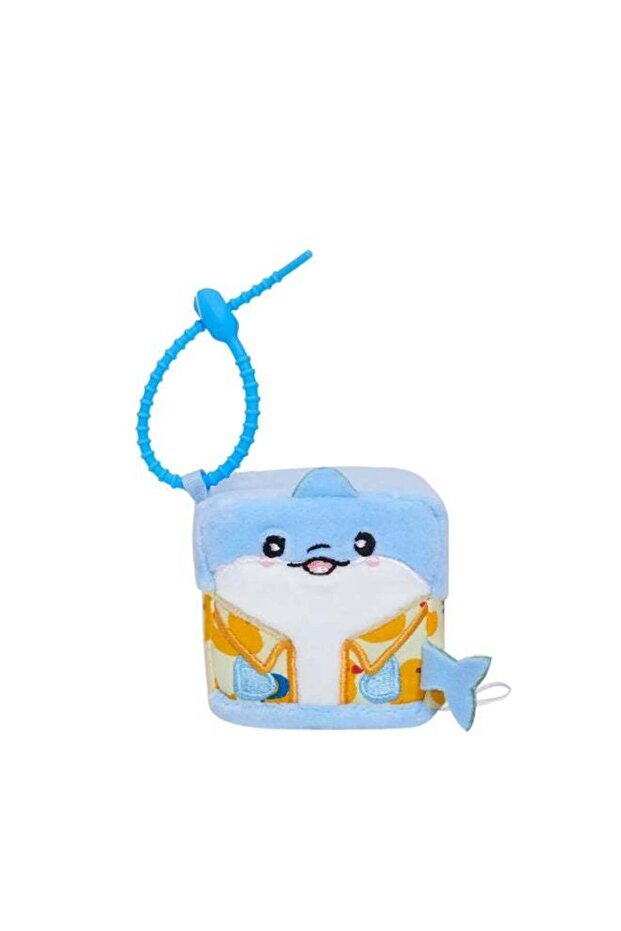 Square Pals Sunny Fin Dolphin Clip-On Plush Toy (7 cm, Blue/Yellow/White)