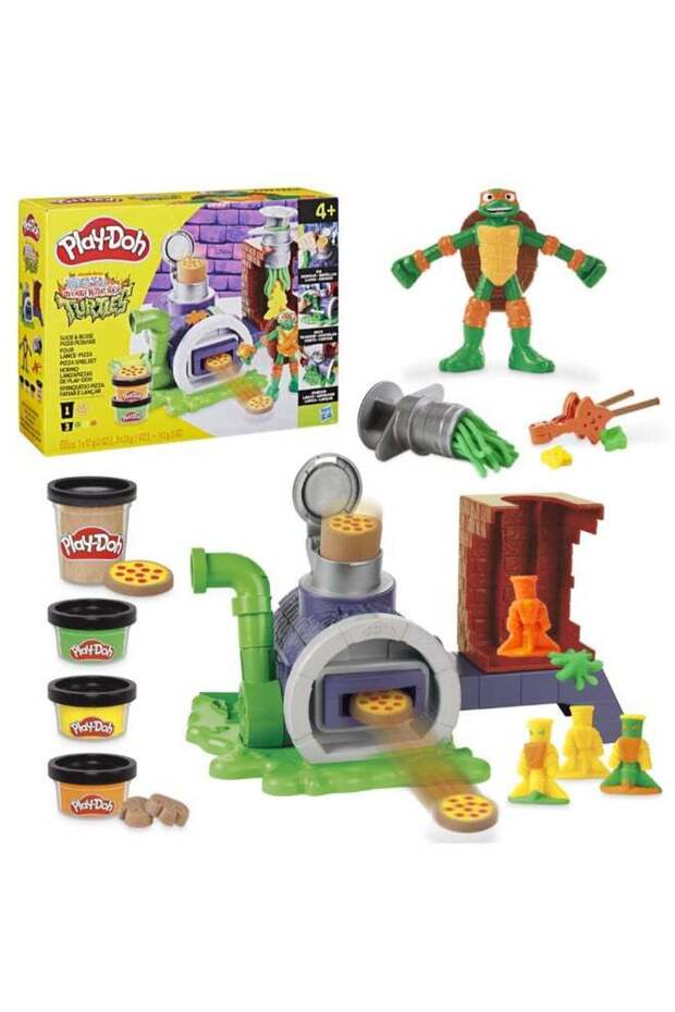 Teenage Mutant Ninja Turtles Slice & Blast Pizza Playset, Bendy 4 Inch Mikey Action Figure, Kids Ar