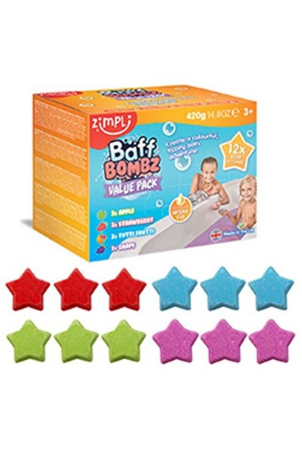 Zimpli Kids STAR BAFF BOMBZ Value Pack, 420 g, 12 Star-Shaped Fizzing Bath Bombs, Colour Changing B