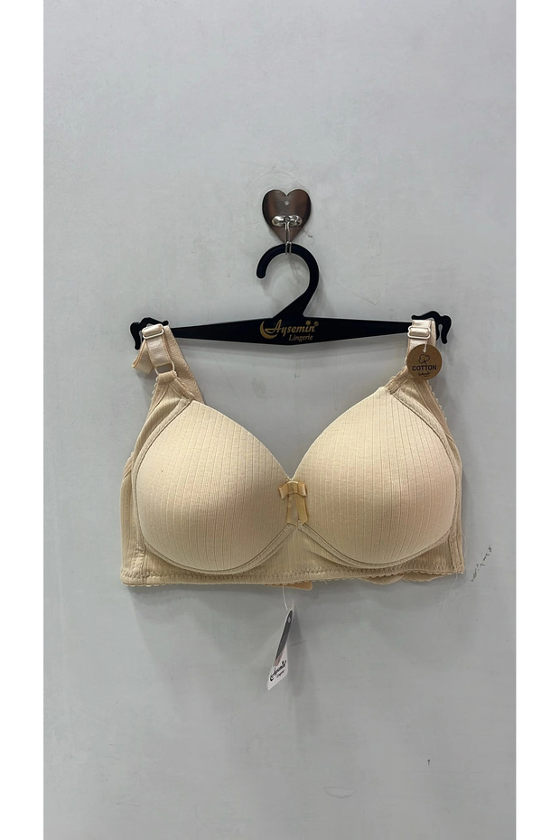 Women's B Cup Cotton Fabric Ribbed Gathering Bra