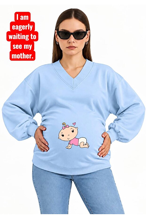 3 Yarn Combed Cotton Retired Baby Printed Pregnant V-Neck Sweatshirt Jw2