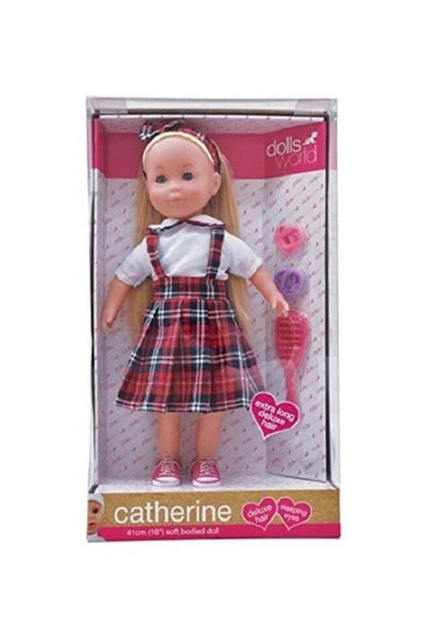 Catherine Deluxe Long Brown Hair Soft Bodied Girl Doll With Checks Outfit 27x47.5x11.7cm