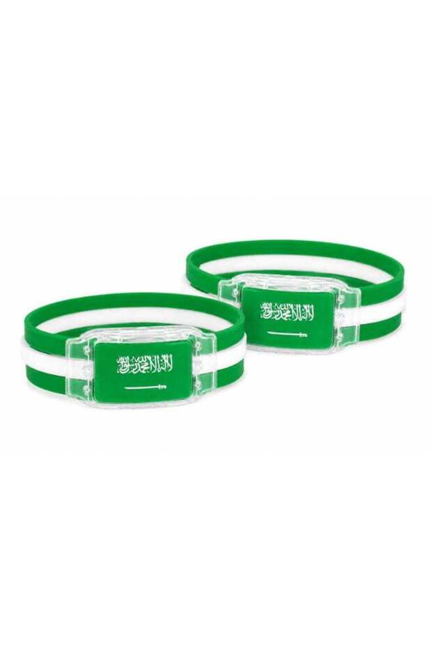 2 PCS Saudi Arabia LED Flashing Silicone Wristband Bracelet for Football Fans, Light-Up Supporter B